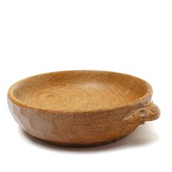Mouseman - adzed oak nut bowl, or circular form, carved with mouse signature, by the workshop of Robert Thompson, Kilburn, D15.5cm