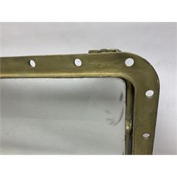 Rectangular brass porthole with hinged window, H46cm, L66cm