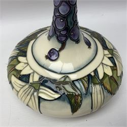 Moorcroft vase, of compressed form with a tall flared neck, decorated in the Juneberry pattern, circa 2000, H25cm