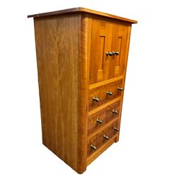 Cherry wood cabinet, fitted with double cupboard over two short and two long drawers, with faux drawer facias