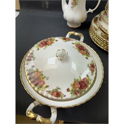 Royal Albert Old Country Roses pattern coffee and dinner service for six, including coffee pot, coffee cups and saucers, dinner plates, side plates, bowls etc 