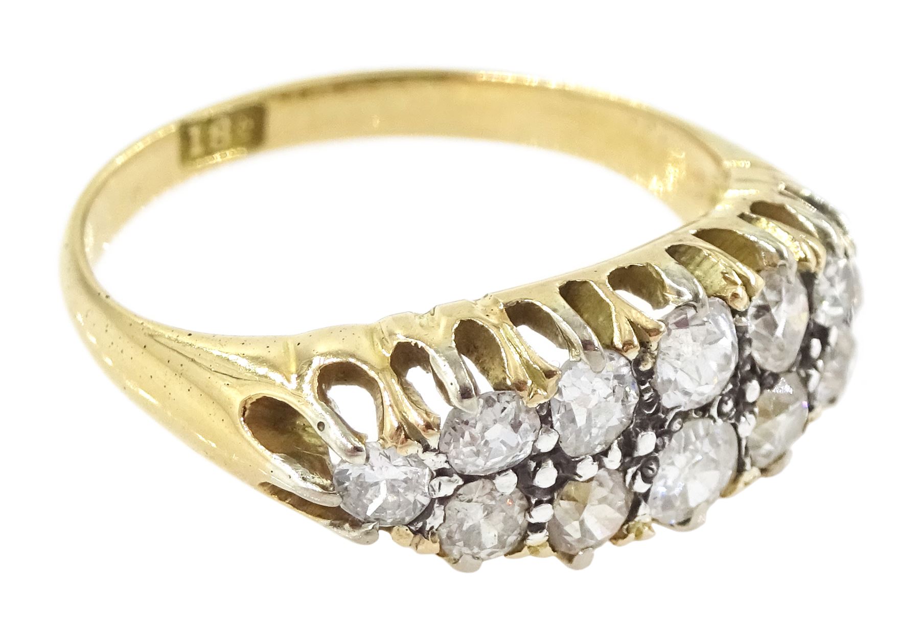 Victorian gold two row old cut diamond ring, stamped 18ct, total diamond weight approx 0.70 carat