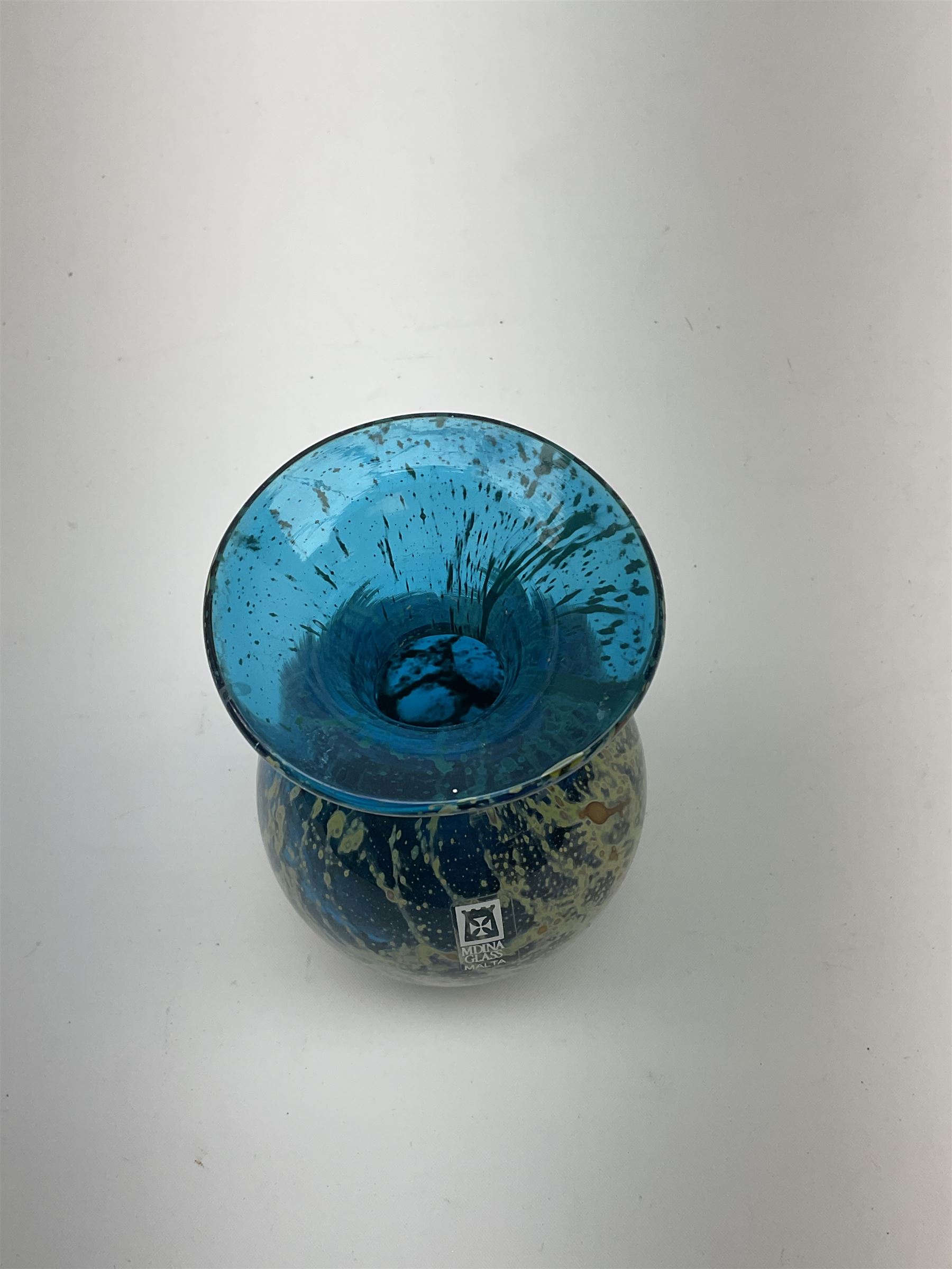 Mdina glass vase in the Sea & Sand pattern, signed to base, H10cm