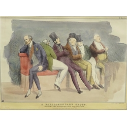  'A Parliamentary Group Seized With a Sudden Drowsiness', 19th century engraving with later hand colouring after John 'HB' Doyle (British 1797-1868), pub. Thomas McLean, London 1832, 25cm x 34cm  
