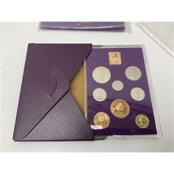 The Royal Mint United Kingdom 1983 proof coin collection in blue folder with certificate, 1983 uncirculated coin collection, two 1987 brilliant uncirculated coin collections, commemorative crowns etc