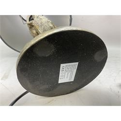 Silver composite table lamp, modelled as a pair of boxing hares, with a grey velvet shade, H45cm