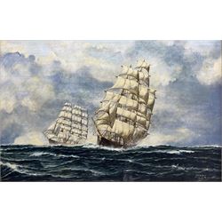 JE Fox (British 20th Century): Two Clippers at Sea, oil on canvas signed and dated 1978, 4...