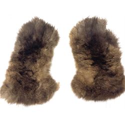 Ladies brown coney fur jacket, together with ladies musquash fur full length coat with pair of fur mittens with leather palms. 