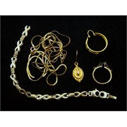 18ct gold hoop earring and 9ct gold chains, stamped or tested