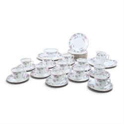 Shelley Bramble Rose pattern tea service, comprising milk jug, open sucrier, eleven cups a...