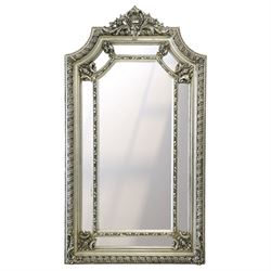 Impressive Baroque Revival mirror in antique silvered finish, the pierced cartouche shell ...