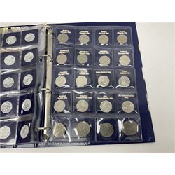 Queen Elizabeth II mostly commemorative fifty pence coins from circulation, including London Olympic games, various Beatrix Potter etc, small number of old style fifty pence coins including dual dated 1992 1993 EEC, commemorative crown and other miscellaneous coinage, face value of current circulating coins approximately 30 GBP