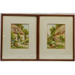 Sidney Valentine Gardner (Staithes Group 1869-1957) Thatched Cottage Gardens, pair watercolours signed 23cm x 16cm (2)