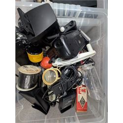 Collection of photography equipment, including cases, tripods, screens, guillotine, lighting etc