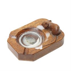 Mouseman - Oak ashtray of rectangular form with canted corners with carved mouse signature from the workshop of Robert Thompson Kilburn W10cm