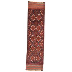 Pashtun Meshwani ground runner, central field decorated with rows of multicoloured diamond...