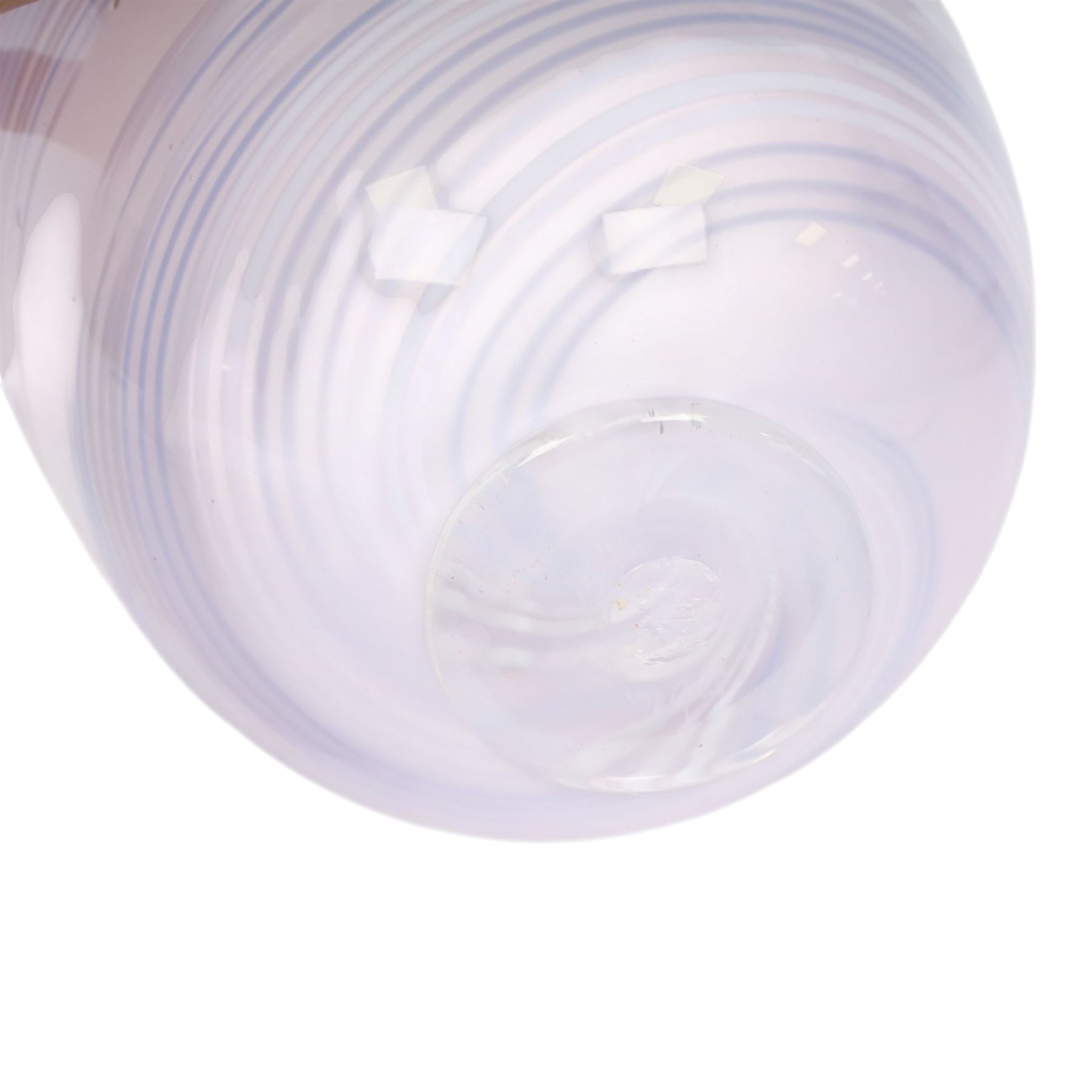 Glass vase, with lilac and vase swirls, indistinct signature beneath, together with Murano uranium glass dish