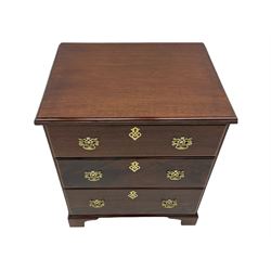 Georgian and later mahogany chest, fitted with three drawers, brass handles, on bracket feet
