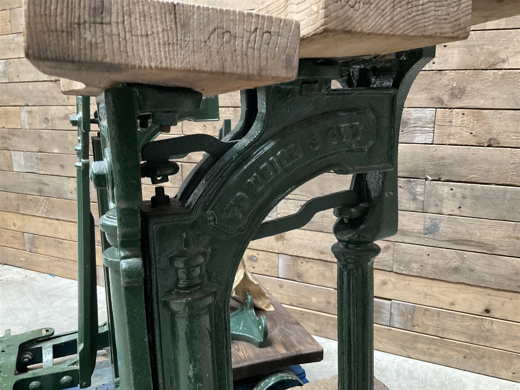 Two pairs of Victorian cast iron potato scales, one damaged with a 5kg weight