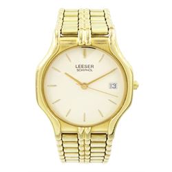 Lesser Schiphol 14ct gold gentleman's quartz wristwatch, cream dial with baton hour marker...