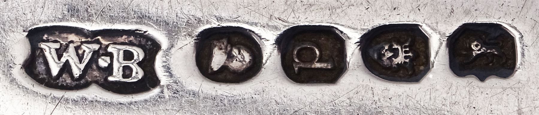 Three George IV silver fiddle pattern dessert spoons, with engraved initial to terminal, hallmarked William Bateman I, London 1820, together with three William IV silver fiddle pattern forks, with engraved initial verso, two hallmarked London 1831, maker's mark R.H probably Robert Hennell II, and one hallmarked Jonathan Hayne, London 1836