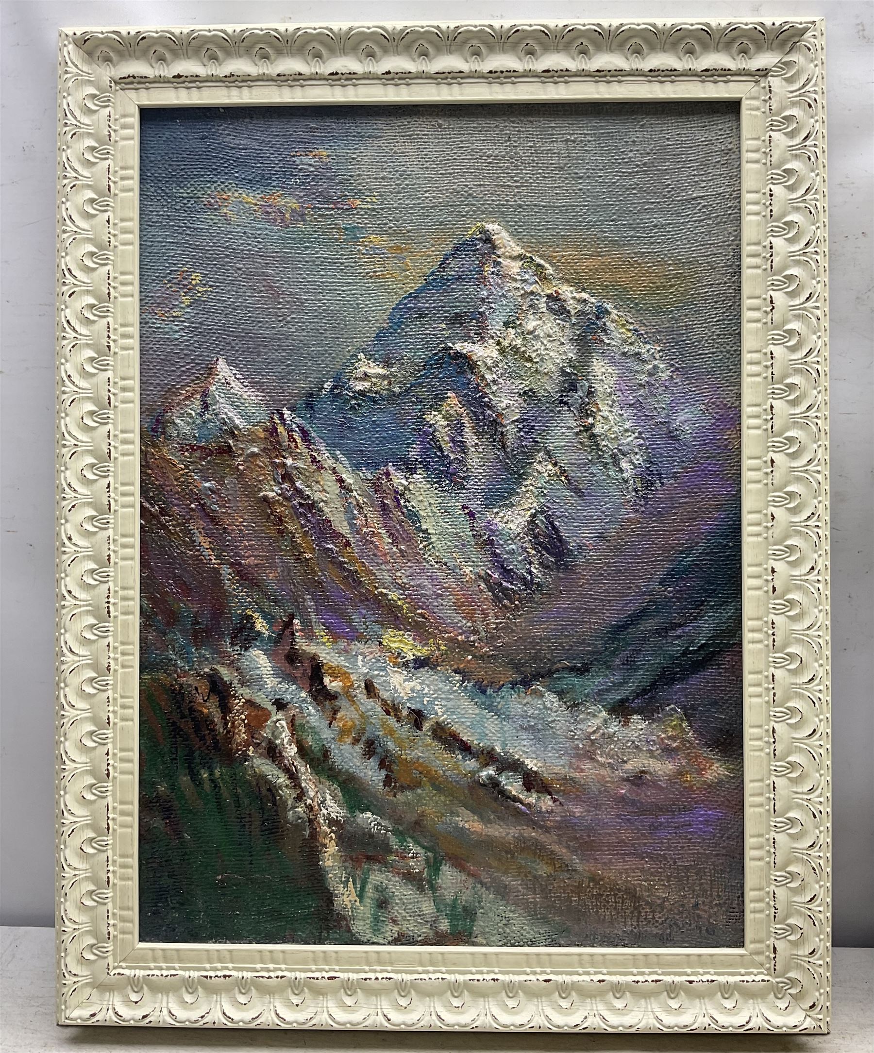 Randolph Bezzant Holmes (1888-1973) 'Morning Light on K2', oil on board unsigned, titled and inscribed verso 54cm x 38cm 
