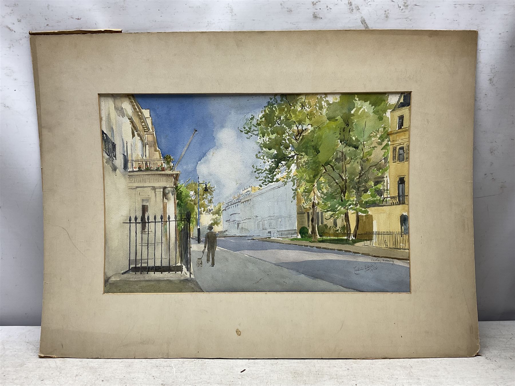 Caroline M Ediss (British early 20th century): Belgravia 'The Entrance to Belgrave Square', watercolour signed and dated 1956, titled verso 32cm x 49cm (unframed)