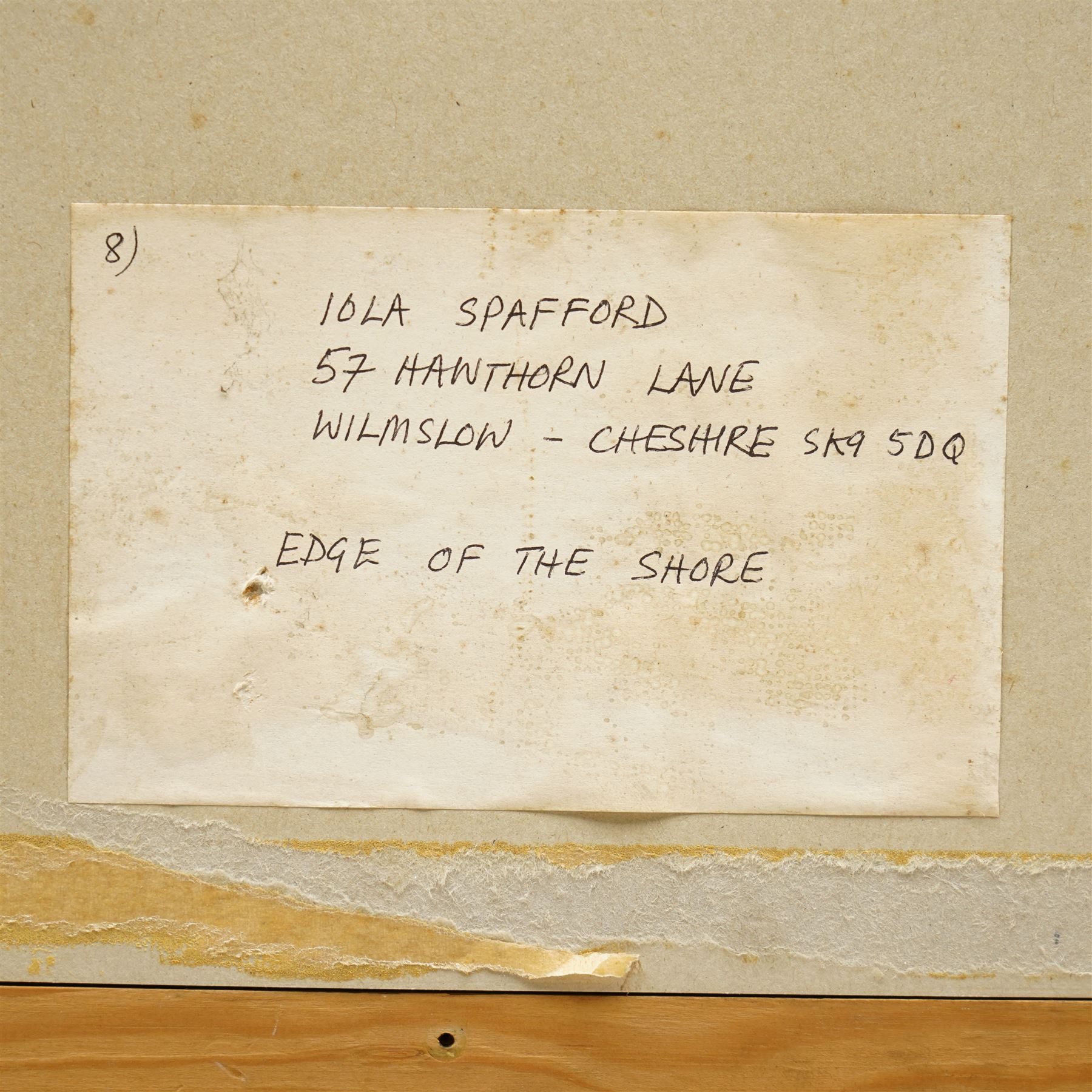 Iola Spafford (British 1930-): 'Edge of the Shore', oil on board signed, titled on Lane Gallery label verso 44cm x 64cm