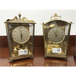  Edwardian inlaid mahogany mantel timepiece, two Schatz anniversary clocks in gilt metal cases and a 1970's Metamec mantel clock (4)   