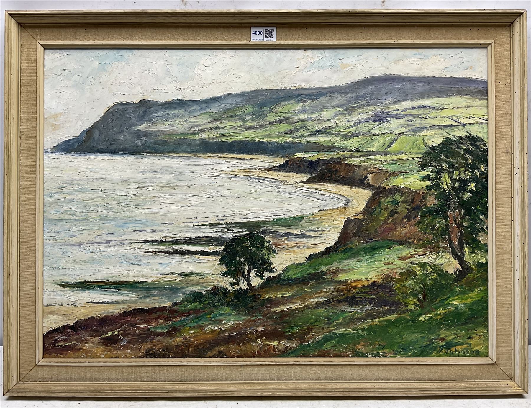 Ken Johnson (British 20th century): Robin Hood's Bay, oil on board signed 47cm x 67cm