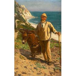 Arthur A Friedenson (Staithes Group 1872-1955): Man and Donkey on the Clifftop, oil on canvas signed and dated '99, 58cm x 37cm