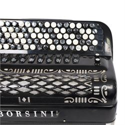 Borsini Professional 5-Row Chromatic button accordion, with 92 chromatic buttons and 120 bass buttons, in black high gloss case, with carry strap and original hard carrycase
