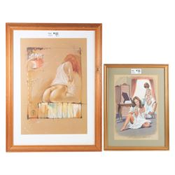John Seerey-Lester (British 1945-2020): Two Nude Ladies in an Interior, pastel signed and ...