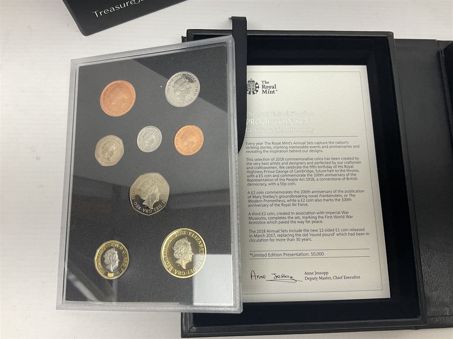 The Royal Mint United Kingdom 2018 proof coin set collector edition, cased with certificate