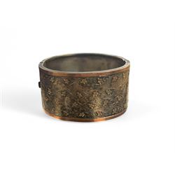 Victorian silver bangle with gold overlay leaf design 