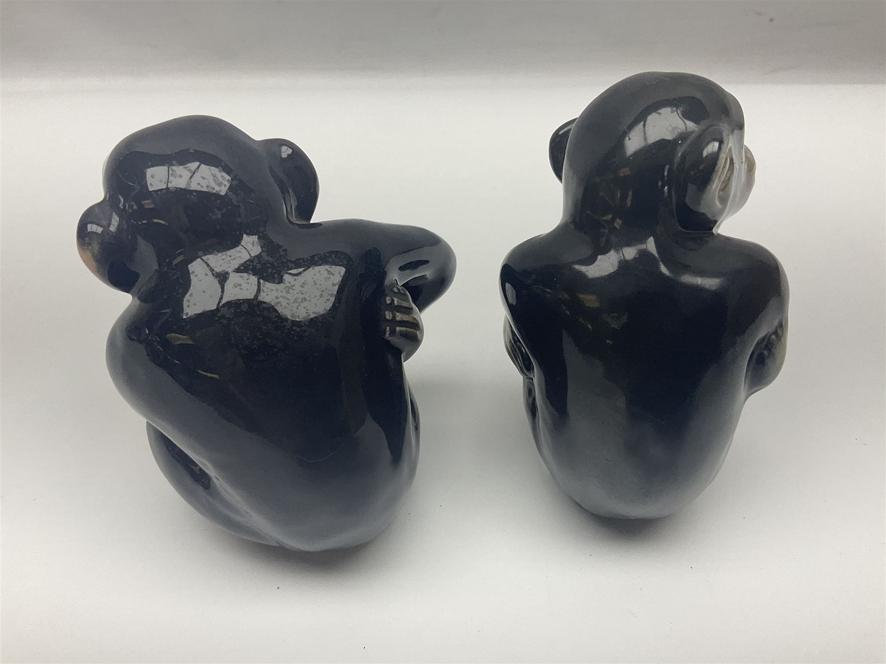 Large Sylvac monkey together with three smaller monkeys, together with Beswick Pigeon no 1383, Melba Ware hippo and baby and Royal Dux elephant 