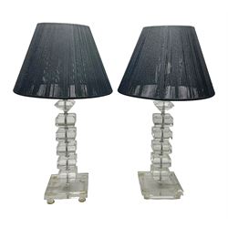 Pair of glass lamps with shades, H62cm