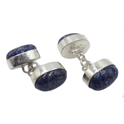  Pair of silver (tested) lapis lazuli cufflinks  