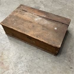 Whisky box, cast iron police sign, embossed brass wall hanging, two small oak cabinets