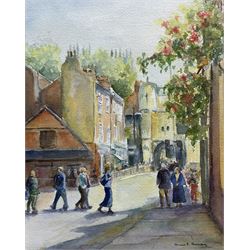Diane E Thornton (British 1949-): 'Bootham York', watercolour signed 25cm x 20cm.  Patrick John Nuttgens CBE (British 1930-2004): 'Newburgh Priory', pen and colour washes signed titled and dated 3rd June 1990, 16cm x 25cm (2)
