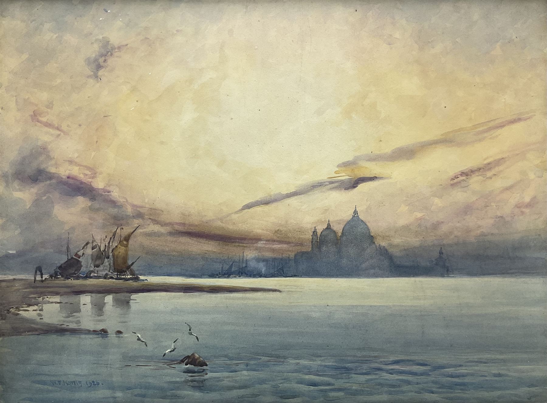William Foxley Norris KCVO (British 1859-1937): Venice at Sunset, watercolour signed and dated 1926, 45cm x 60cm 
Notes: Foxley Norris was Dean of York between 1917 and 1925 and of Westminster from then until his death in 1937; he was also a keen artist.