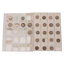Approximately sixty-five Great British pre-1920 silver shilling coins, and five pre-1920 florin coins