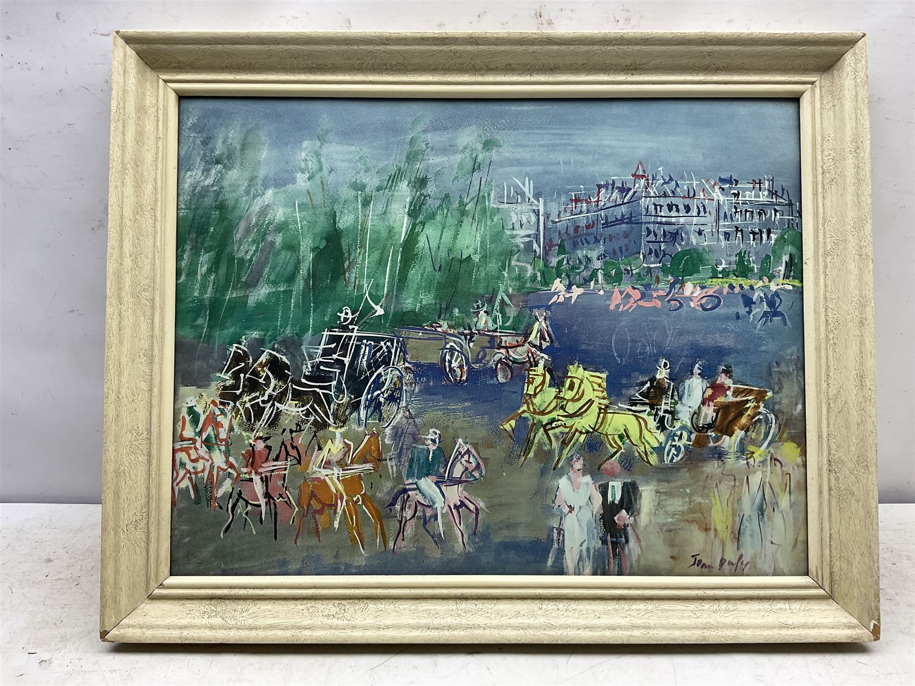 Jean Dufy (French 1888-1964): Parisian Street with Horse and Carriages, mid-20th century colour print 45cm x 58cm