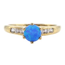9ct gold opal ring, with cubic zirconia set shoulders, stamped 375