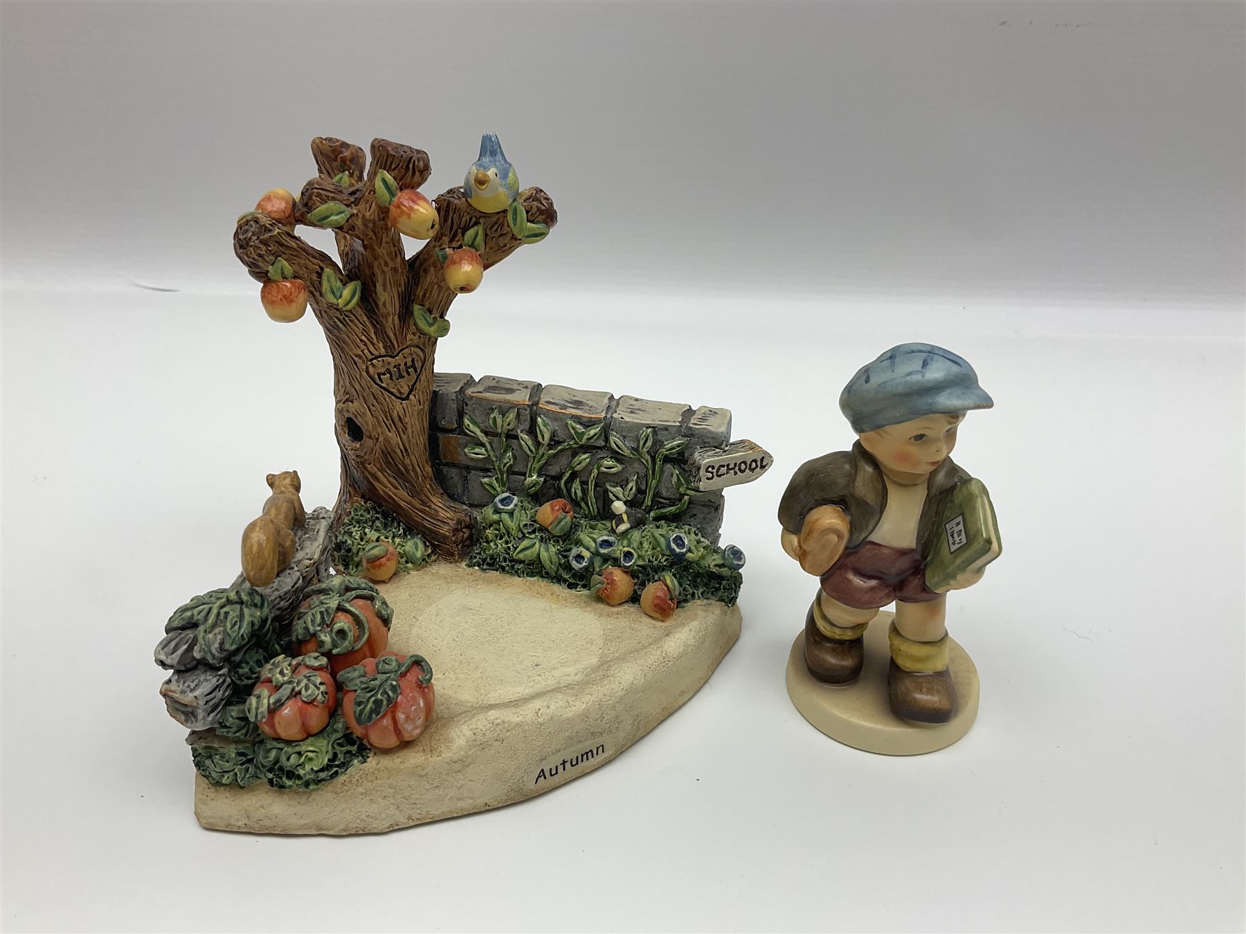 Nine Hummelscapes by Goebel, to include Bavarian Bire Garten, Cuck Crossing, Fisherman's Feast, Strudel Haus etc, each with associated Hummel figures, tallest H14cm 