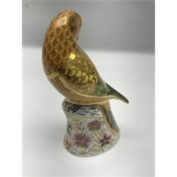 Royal Crown Derby paperweight, Sun Parakeet, with gold stopper and printed mark beneath, with original box