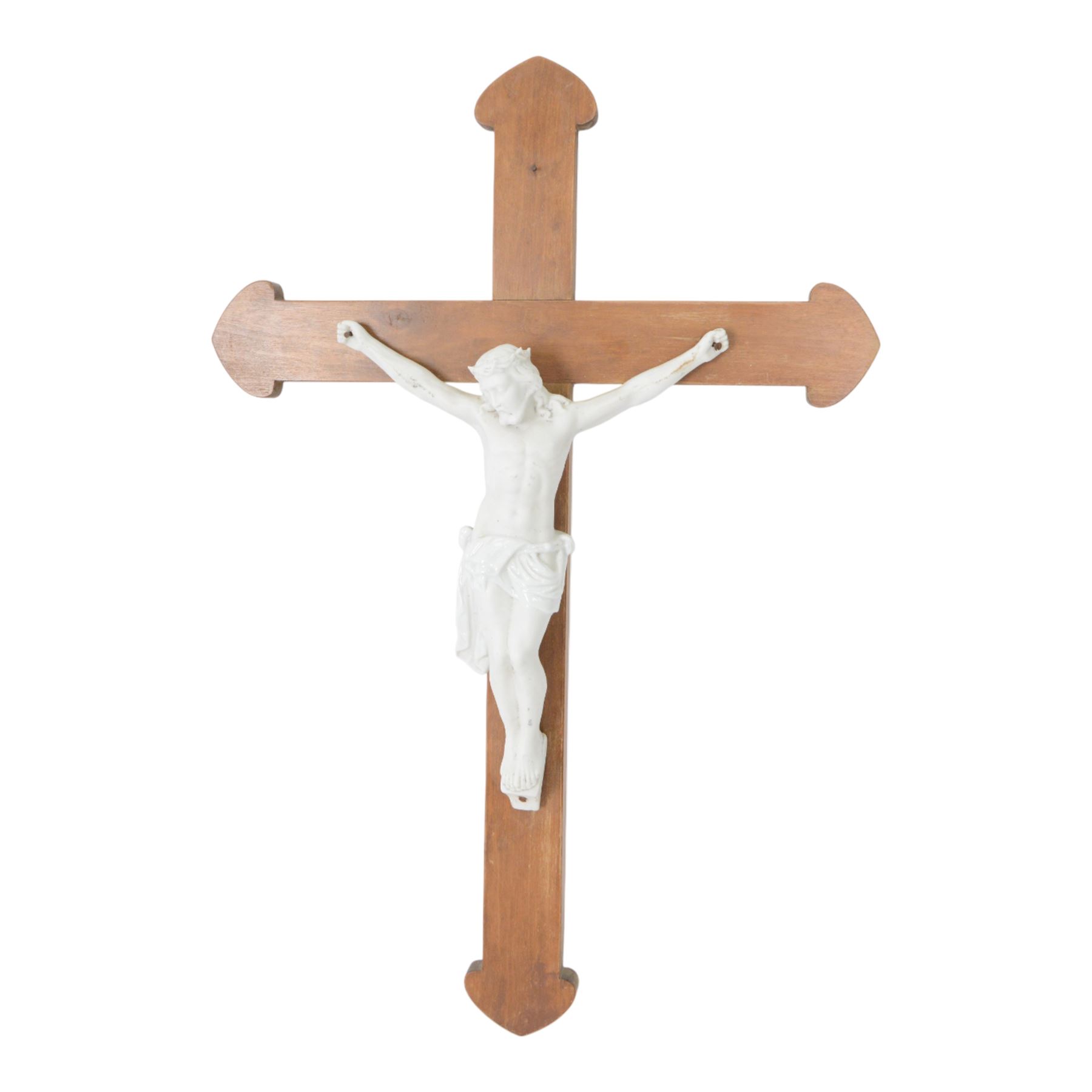 Collection of crucifixes, including wooden and meal examples, largest H63cm