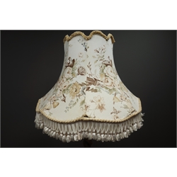  Oak barley twist standard lamp and floral patterned shade, circular on bun feet, H170cm  