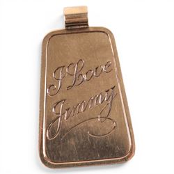 9ct gold 'I Love Jimmy' pendant, hallmarked