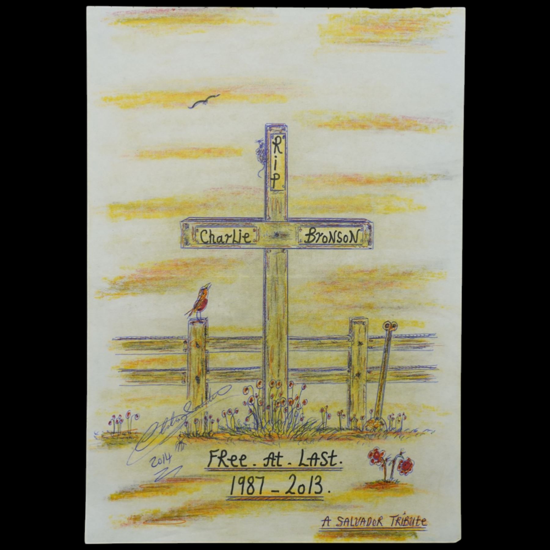 Charles Bronson (Charles Arthur Salvador) (British 1952-): A comprehensive collection of five hundred mixed media works executed between 2000 and 2025. Produced during the artist’s long-term incarceration, the works are primarily in ink, coloured pencil and mixed media on paper. The collection includes multiple formats: A5 (15 works), A4 (308 works), A3 (164 works) and A2 (13 works). Some are signed and dated; a number are executed on the reverse of official prison documents and other repurposed materials, reflecting the limited availability of art materials within the prison environment. This collection represents the largest body of the artist’s work to be offered as a single lot and has not previously been available on the market. (500) (unframed)

Notes: Dated examples span the period from 2000 to 2025, with the greatest concentration produced between 2012 and 2019 and including a group of recent large-scale works from the final years of the period; approximately twenty percent are undated.